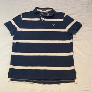 Men’s L blue & white stripe American Eagle Polo